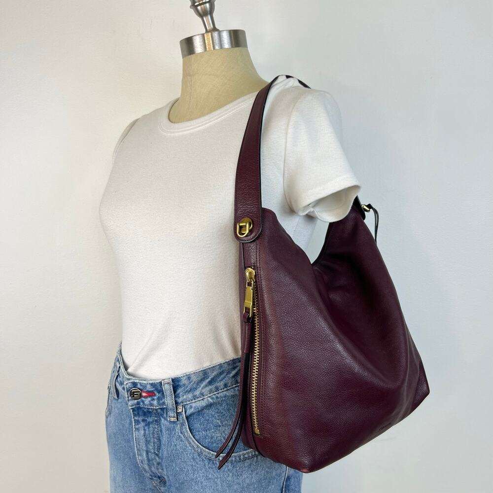 Fossil Amelia Burgundy Leather Convertible Hobo Shoulder Purse Bag - Picture 13 of 14